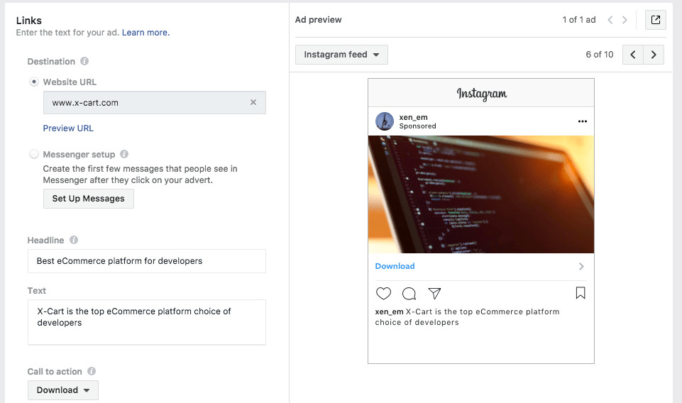 Instagram ads preview